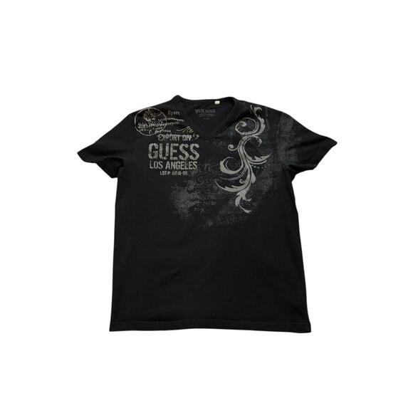 Y2K Guess Black and Grey Graphic Tee-Size Large - Picture 1 of 4
